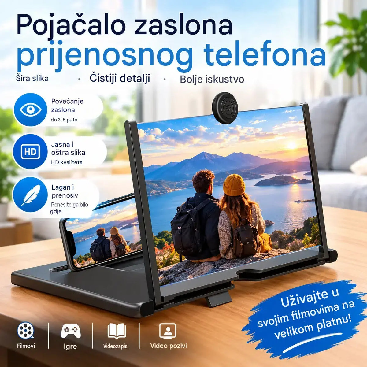 🔥Posljednji dan 49% popusta - Najnovija verzija povećala za mobilni ekran✨ (jasnije, zaštita od plavog svjetla, 3D prikaz, pogodno za sve uzraste)