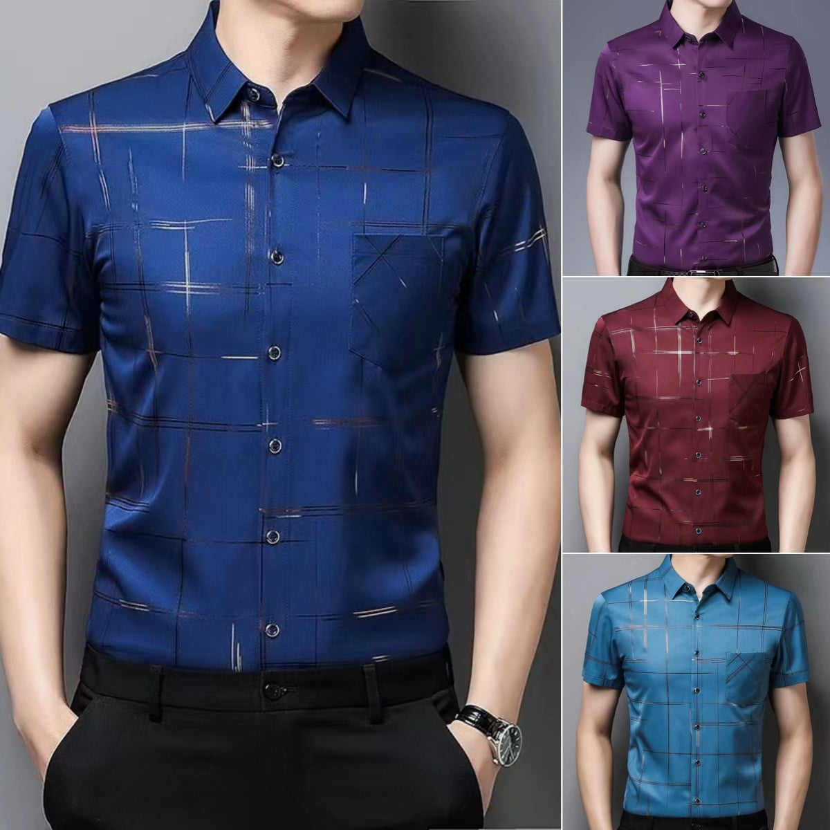 🧊🧊 【Materiał lodowego jedwabiu】 (M-4XL) Męska letnia koszula z lodowego jedwabiu--3657358