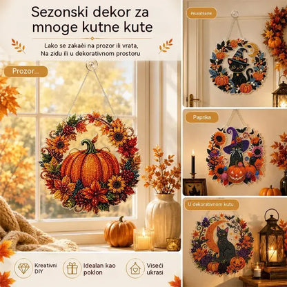 🎃🍂Dekoracija prozora za Noć vještica DIY dijamantna slika, 4 vesela uzorka, veličina 25×25 cm