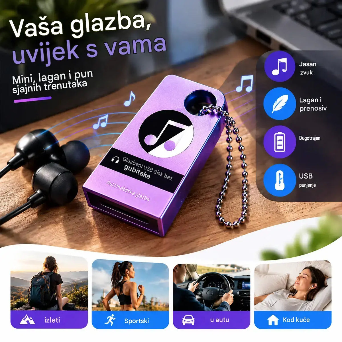 🚗🎵🎵【32 GB】【Glazbeni USB stick】sadrži 3000 pjesama, 200 glazbenih spotova i 6D zvučne efekte