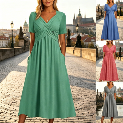 💥Akcija!【S-5XL】retro lanena haljina, širokog kroja koji vizualno stanjuje i daje eleganciju, čini da izgledate mlađe.