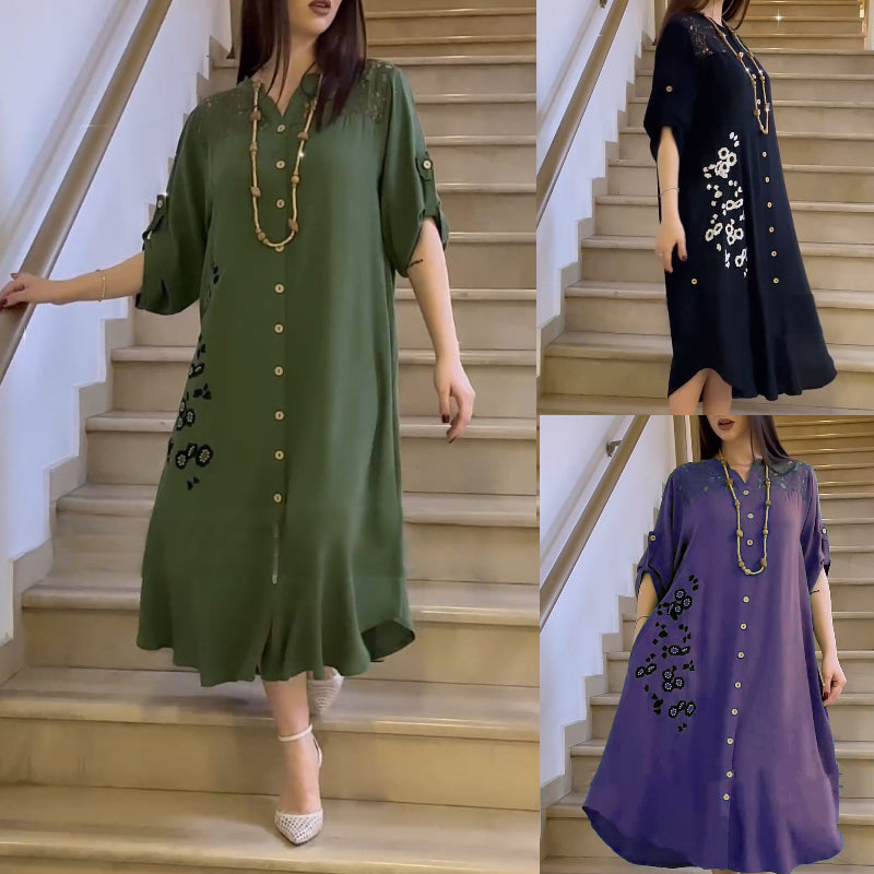 【🔥Gorąca wyprzedaż】👗Nowa modna sukienka z guzikami w kształcie litery A, literacka, retro, elegancka, o prostym designie