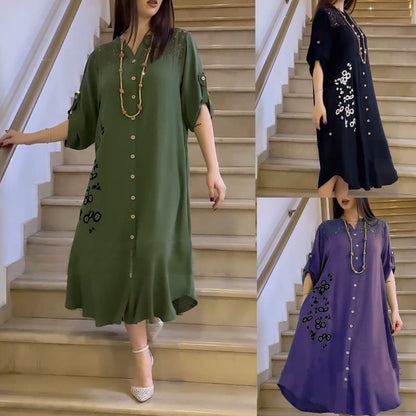 【🔥Gorąca wyprzedaż】👗Nowa modna sukienka z guzikami w kształcie litery A, literacka, retro, elegancka, o prostym designie