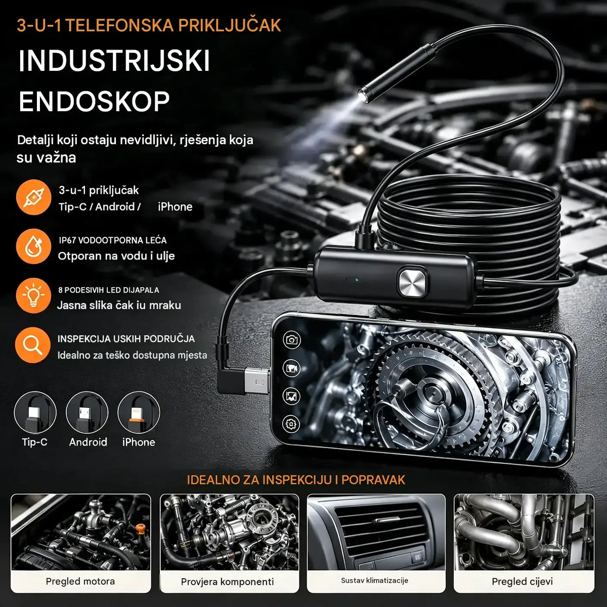 🌹💖【50%OFF】✨😍(Type-C, USB, Micro USB) endoskop tri u jednom 【5M】