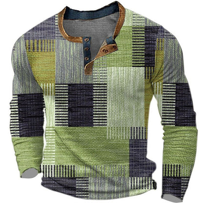 👔【S-4XL】Nova muška Henley košulja dugih rukava – moderna majica s 3D digitalnim printom