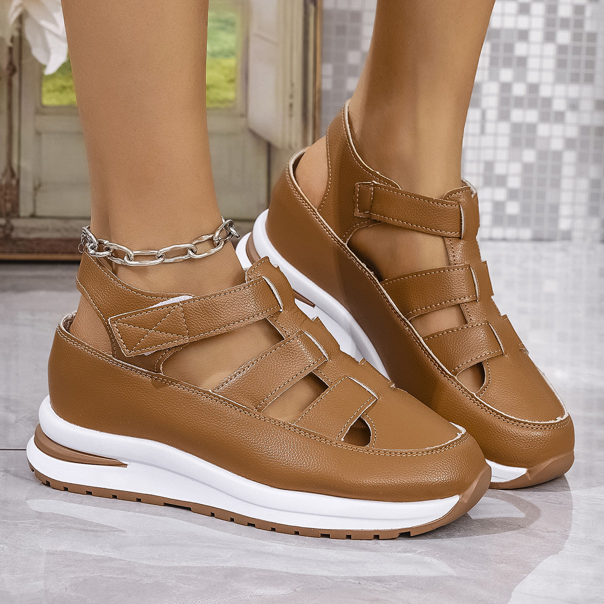 🔥【Oferta specjalna】🌸【35-43】Modne damskie sandały na 2025 rok, wykonane z prawdziwej skóry, z wygodnym ażurowym obcasem