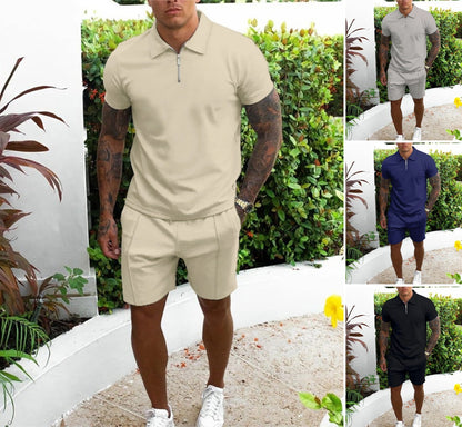 💥【Rozmiary S-3XL】Męski letni jednolity, uniwersalny i prosty casualowy zestaw dwuczęściowy 【koszulka z krótkim rękawem + krótkie spodenki】