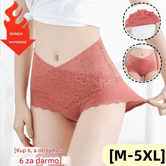 🔥【Kup 3, otrzymaj 3 gratis】👙Nowe, bawełniane majtki z koronką i wysokim stanem klasy 5A, super antybakteryjne, wygodne