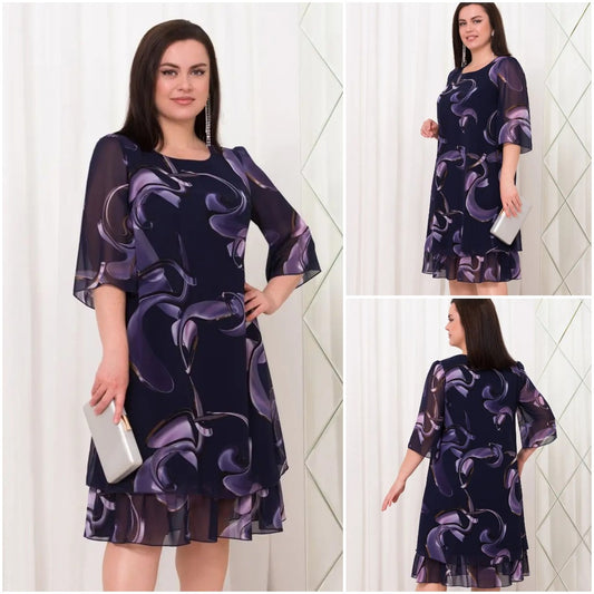 💕【S-5XL】👗Nowa elegancka sukienka z nadrukiem--3645520