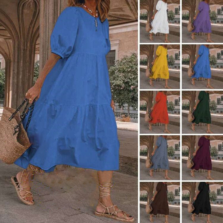 👗Nowość w magazynie [S-5XL] Naturalna bawełniana i lniana sukienka letnia w stylu boho dla kobiet, sukienka retro z okrągłym dekoltem -