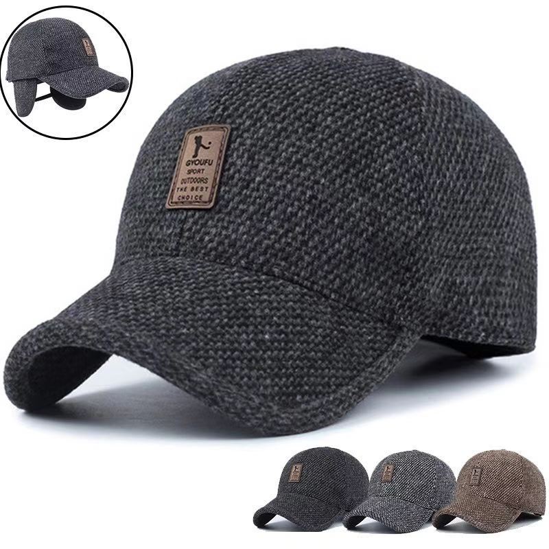 🧢 【Kup jeden, drugi dostaniesz gratis】 Nowa jesienno-zimowa męska wełniana czapka z daszkiem z ochroną uszu-3766799