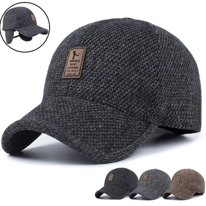 🧢 【Kup jeden, drugi dostaniesz gratis】 Nowa jesienno-zimowa męska wełniana czapka z daszkiem z ochroną uszu-3766799