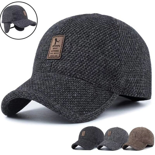 🧢 【Kup jeden, drugi dostaniesz gratis】 Nowa jesienno-zimowa męska wełniana czapka z daszkiem z ochroną uszu-3766799