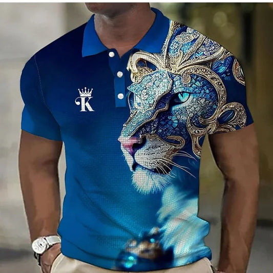 【S-6XL】Męska koszulka polo z lwem z nadrukiem 3D 3714239