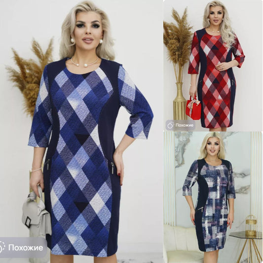 🏆【S-5XL】👗Nowa kolekcja na jesień/zimę 2024, modna sukienka w wzór rombów, klasyczny krój, elegancka i minimalistyczna
