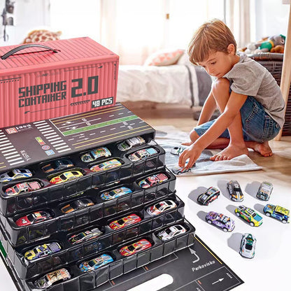 🎅Wyprzedaż świąteczna - 50% zniżki🎁 48 mini samochodzików z składanym tyłem i wbudowanym garażem