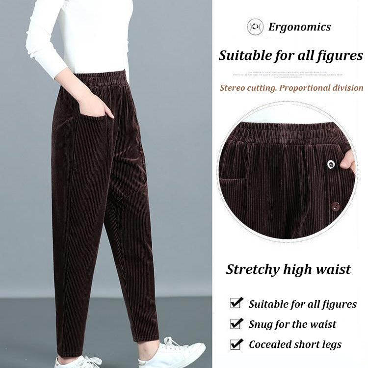 💕【XL-5XL】Aksamitne spodnie damskie zapinane na guziki 3785721