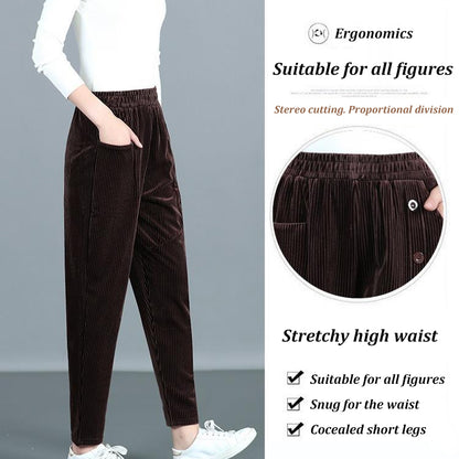 💕【XL-5XL】Aksamitne spodnie damskie zapinane na guziki 3785721