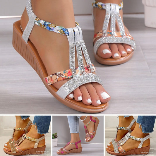Gorąca wyprzedaż 2024🏆【34-43】Letnie, wysadzane diamentami modne damskie sandały na grubej podeszwie_3613182