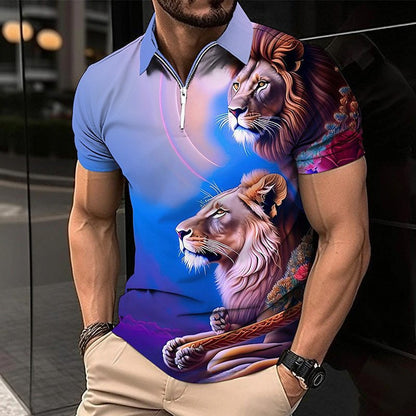 🔥【50% taniej na każdą sztukę】🔥【XXS-5XL】Męska koszulka polo z 3D nadrukiem wzoru lwa