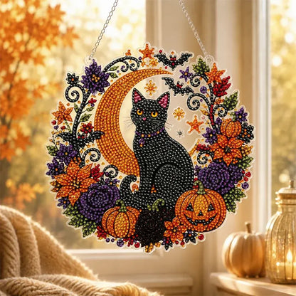 🎃🍂Dekoracija prozora za Noć vještica DIY dijamantna slika, 4 vesela uzorka, veličina 25×25 cm
