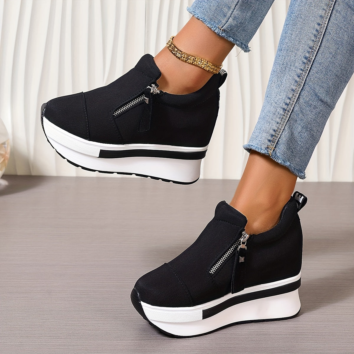 Oferta limitowana💥Buty damskie 2025 z bocznym zamkiem i grubą podeszwą z płótna