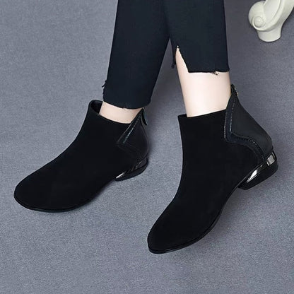 【35-41】 2024 Jesienno-zimowe nowe buty Martin z kaszmiru i skóry bydlęcej z okrągłą główką na niskim, krótkim obcasie!-3752753