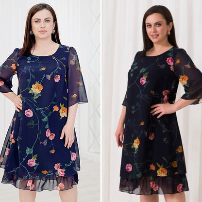 💕【S-5XL】👗Elegancka sukienka z falbaniastymi rękawami i nadrukiem z siateczki