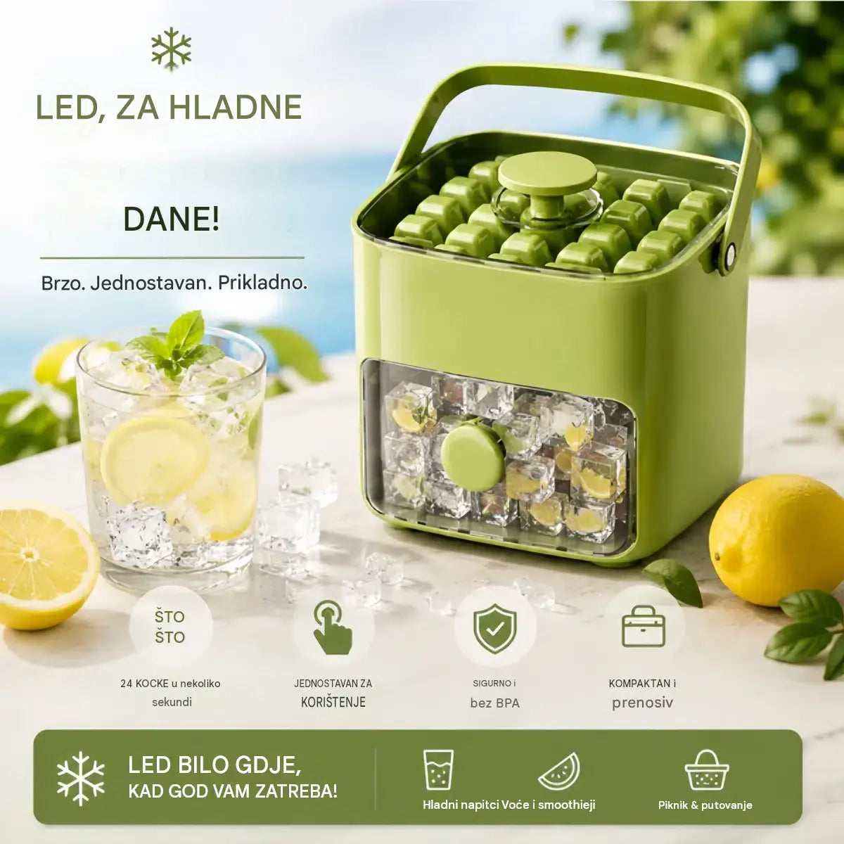 💥🥤🧊Ledomat s funkcijom pohrane leda: proizvodi 48 kockica leda odjednom, poklopac otporan na curenje 🏖️✅