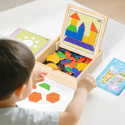 🔥【160 elementów】🧩Magnetyczna układanka tangram z geometrycznymi kształtami