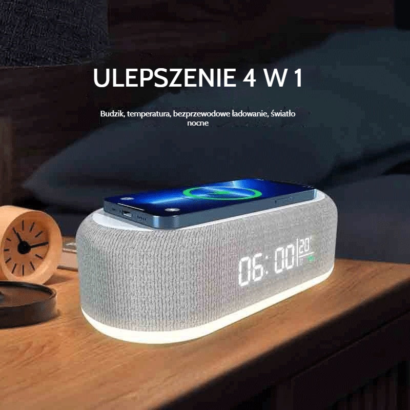 Bezprzewodowa stacja ładowania 25W 6 w 1 – zegar, budzik, głośnik Bluetooth i lampka nocna: Kompletny towarzysz na Twoją szafkę nocną!