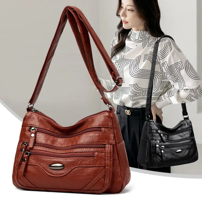 🔥💟Nová crossbody kabelka, všestranná a elegantná, s viacerými priehradkami, vhodná pre ženy stredného veku, s pranou povrchovou úpravou.