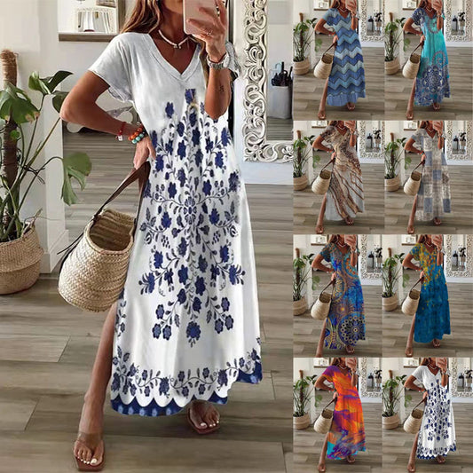 【S-5XL】2024 hot new print sukienka z krótkim rękawem 3696228