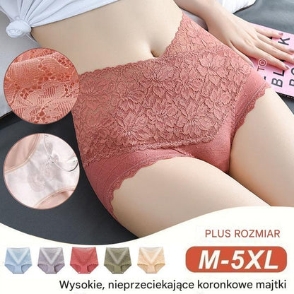 🔥【Kup 3, otrzymaj 3 gratis】👙Nowe, bawełniane majtki z koronką i wysokim stanem klasy 5A, super antybakteryjne, wygodne