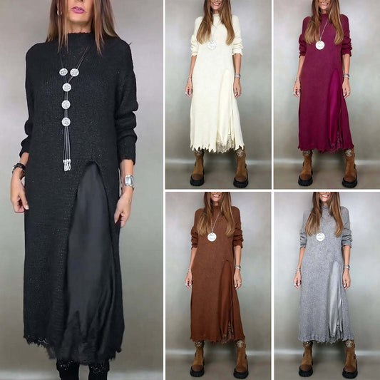 【XS-3XL】👗Nov čipkast komplet, z razporki, pulover dizajn, dvodelni komplet obleke in puloverja s trakovi in razporkom