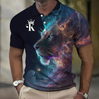 【S-6XL】Męska koszulka polo z lwem z nadrukiem 3D 3714239