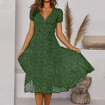 💖💃【50% zniżki 🔥】【S–3XL】Letnia damska sukienka w dużych rozmiarach z dekoltem w serek i krótkim rękawem, w kwiatowe kropki