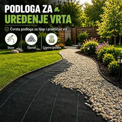 🌿【1 m x 10 m】Izdržljiva crna tkanina protiv korova – propusna za vodu i zrak, s UV zaštitom. Idealna za vrt, staklenik, cvjetnjake i šljunčane staze. ✨