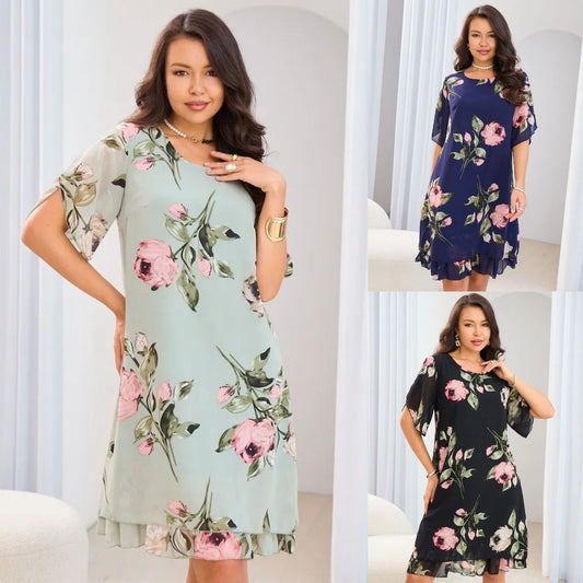 💐【S-5XL】Elegancka sukienka z nadrukiem--3702246