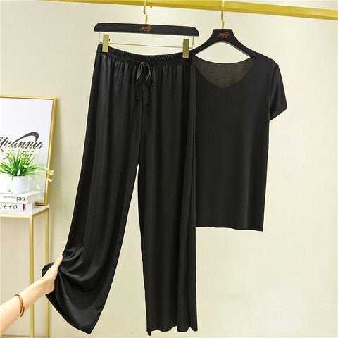 🔥Proizvodi od meke svile❤️Kratki rukavi + široke pantalone❤️Top + pantalone [dvodijelni set]