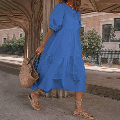 👗Nowość w magazynie [S-5XL] Naturalna bawełniana i lniana sukienka letnia w stylu boho dla kobiet, sukienka retro z okrągłym dekoltem -