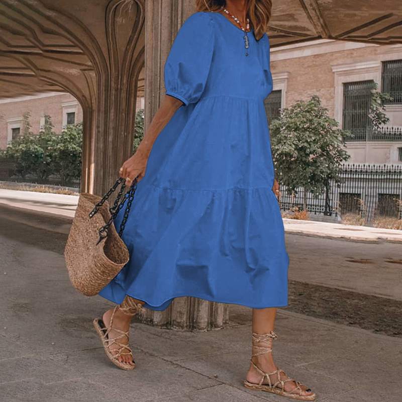 👗Nowość w magazynie [S-5XL] Naturalna bawełniana i lniana sukienka letnia w stylu boho dla kobiet, sukienka retro z okrągłym dekoltem -
