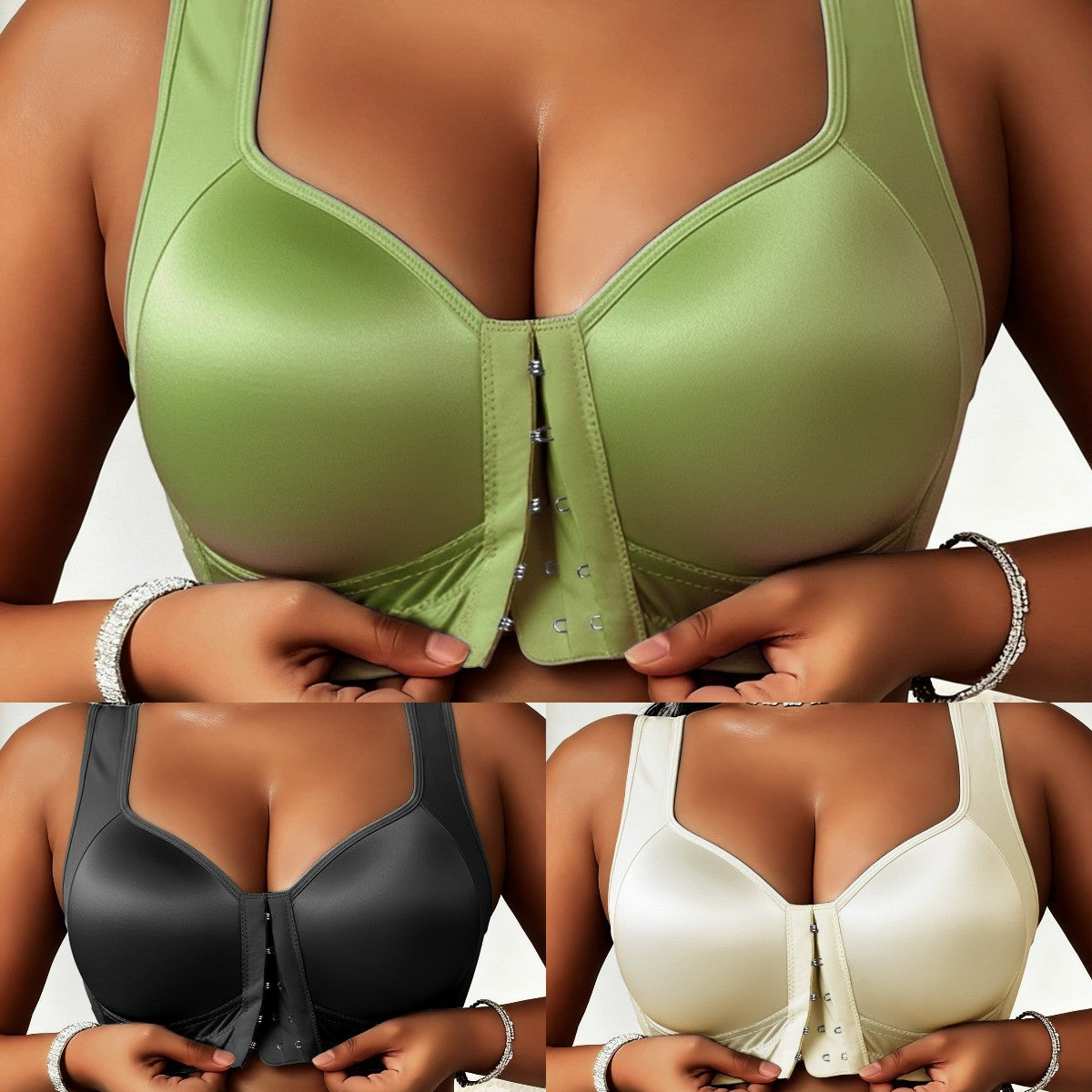 😍👙【3-dielna súprava】【40-100 kg】 Dámska podprsenka bez kostíc so zapínaním vpredu