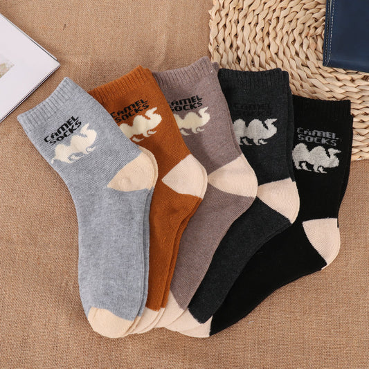【5 par 🧦】🔥Skarpety z sierści wielbłądziej, grube skarpety dla mężczyzn i kobiet na jesień i zimę, ciepłe skarpety bawełniane wyściełane wełną, odpowiednie dla osób starszych.