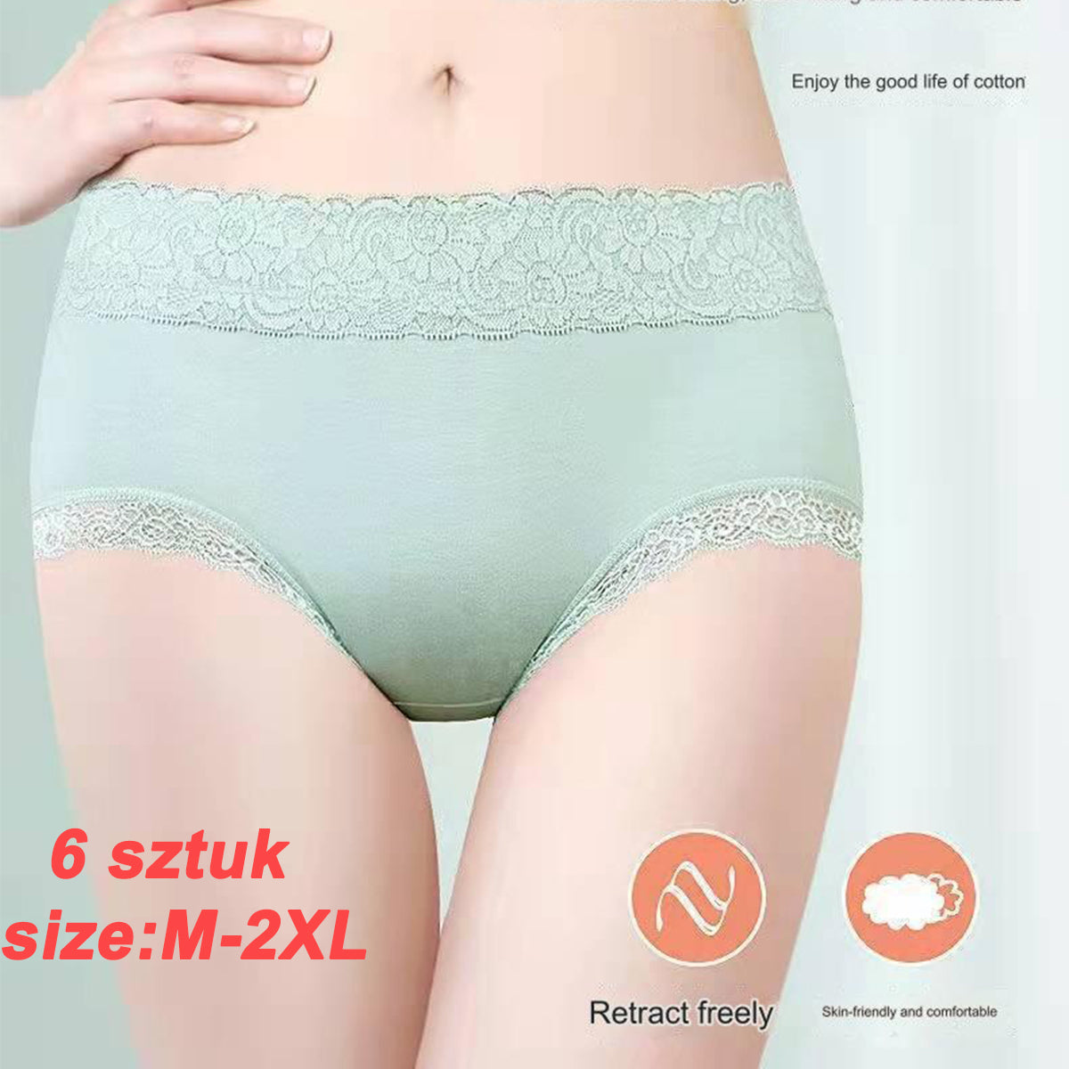 💞【M-2XL】【6 sztuk】👙Damskie oddychające bawełniane bezszwowe majtki o średnim stanie, antybakteryjne, wygodne