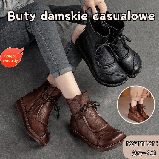 🔥【35-40】🥾Damskie botki ze skóry naturalnej z aksamitem
