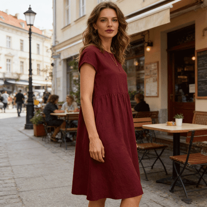 😍【Promocja na zmianę sezonu】👗【Rozmiary S-5XL】 Damska sukienka lniano-bawelniana nowość 2026, z dekoltem okrągłym, wygodnym krojem