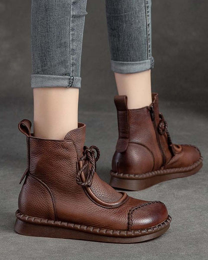 🌷Nowości z wczesnej jesieni 2025 w przedsprzedaży 🎉🌟【35-40】👢Klasyczne, damskie, retro, modne, krótkie, skórzane buty z miękką podeszwą i bocznym zamkiem błyskawicznym