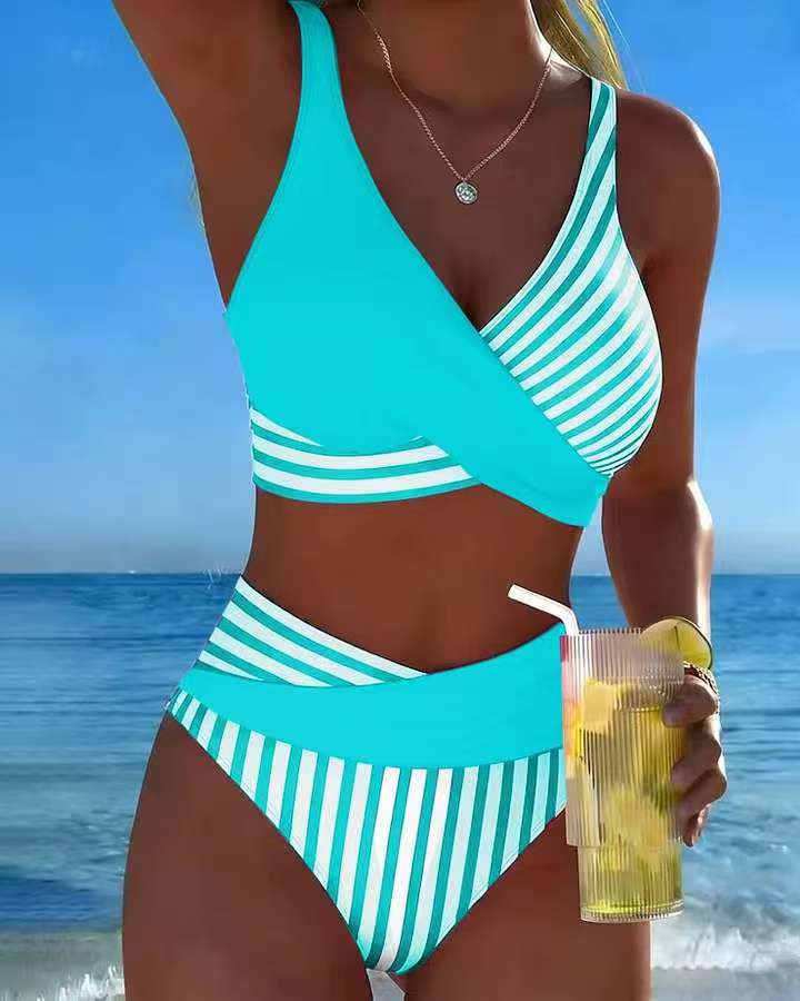 😍【S-3XL】（40kg-100kg）Dvodijelni Bikini U Blokovima Boja✅Plaćanje Pri Preuzimanju
