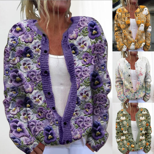 【M-4XL】💥Moden in topel ženski pleten kardigan s potiskom za jesen in zimo